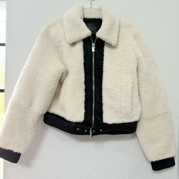 PAIGE Rhone Genuine Shearling & Suede Jacket Ecru Black - Picture 2 of 6